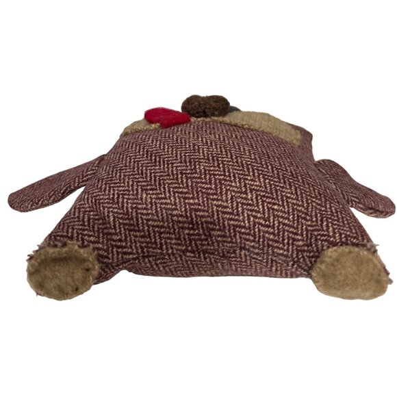 Handmade Owl Plush Toy Brown Herringbone Pattern & Button Eyes 8.5 in Vintage - Picture 3 of 9